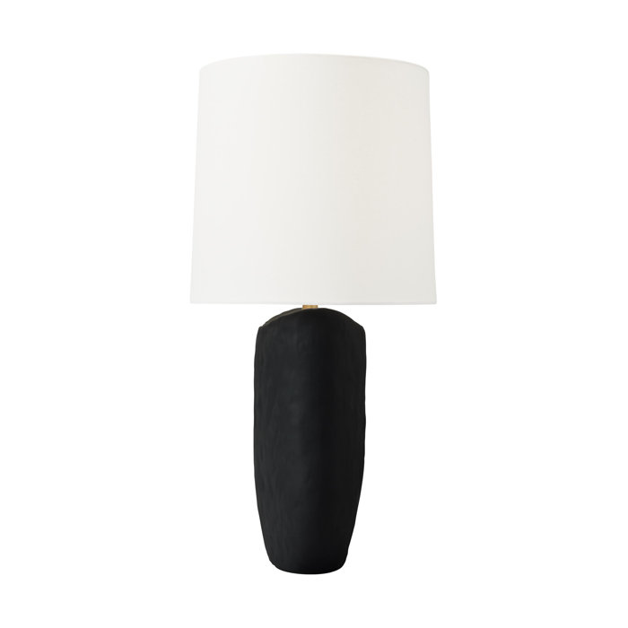 Rough Black Ceramic Table Lamp with White Linen Shade