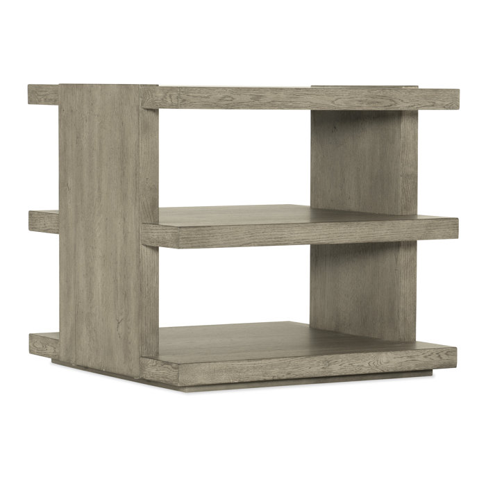 Gray Oak Veneer Rectangular End Table with Shelves