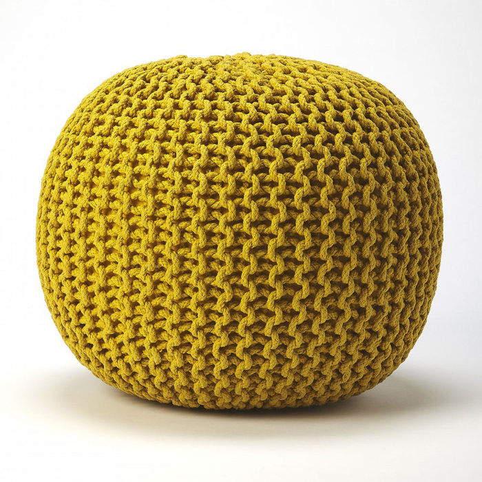 Golden Mustard Woven 19'' Pouf Ottoman