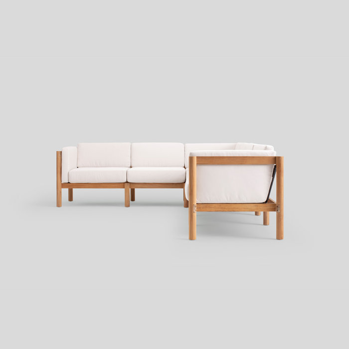 Haven 6-Piece U-Shaped Teak Outdoor Sectional with Canvas Cushions