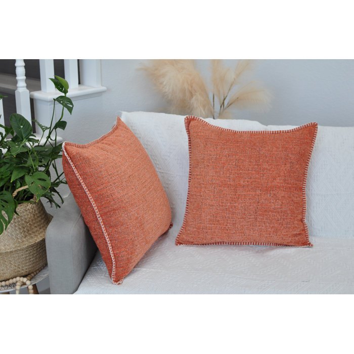 18x18 Orange Chenille Square Throw Pillow Covers Set with Piped Edges