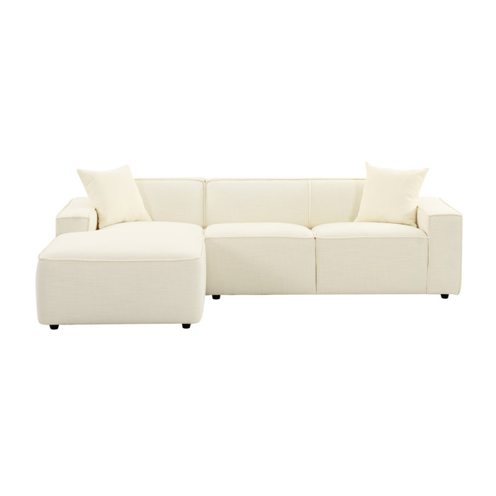 Cream Linen Track Arm Left Facing Sectional Sofa