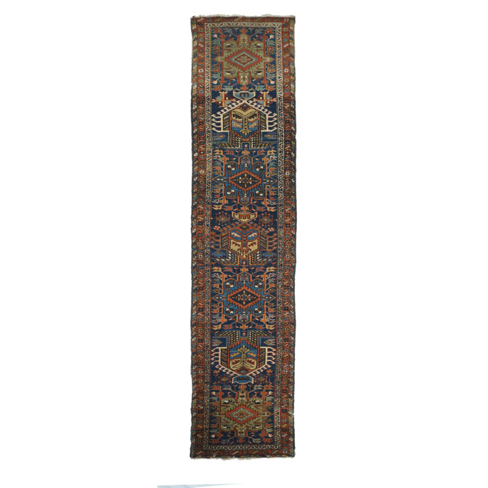 Blue Medallion Wool and Cotton Runner Rug 2'10'' x 14'1''