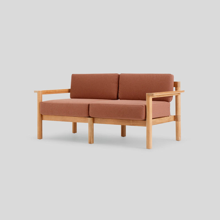 66'' Teak Outdoor Loveseat with Heritage Rust Sunbrella Cushions