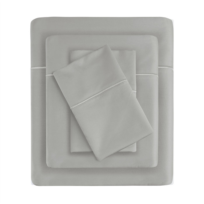 Queen Light Grey Cotton Sheet Set with Baratta Hemstitching