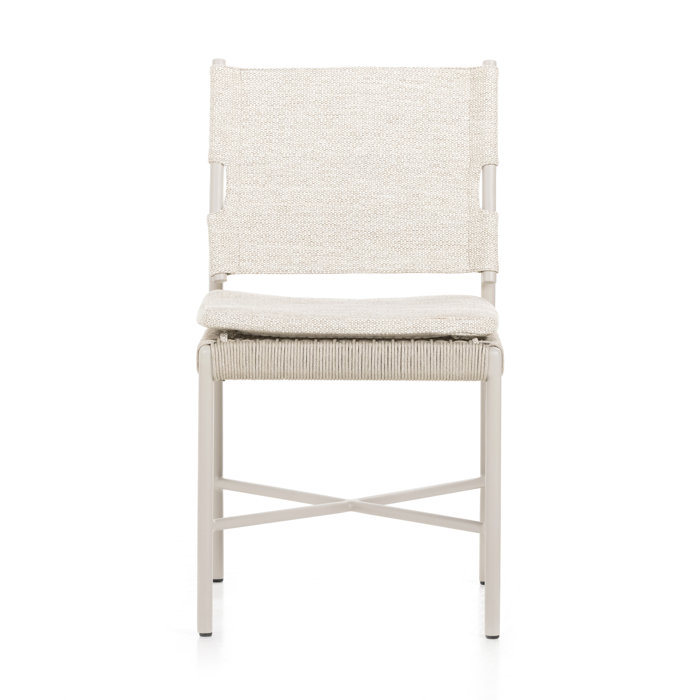 Contemporary Cream Side Chair with All-Weather Wicker Seating