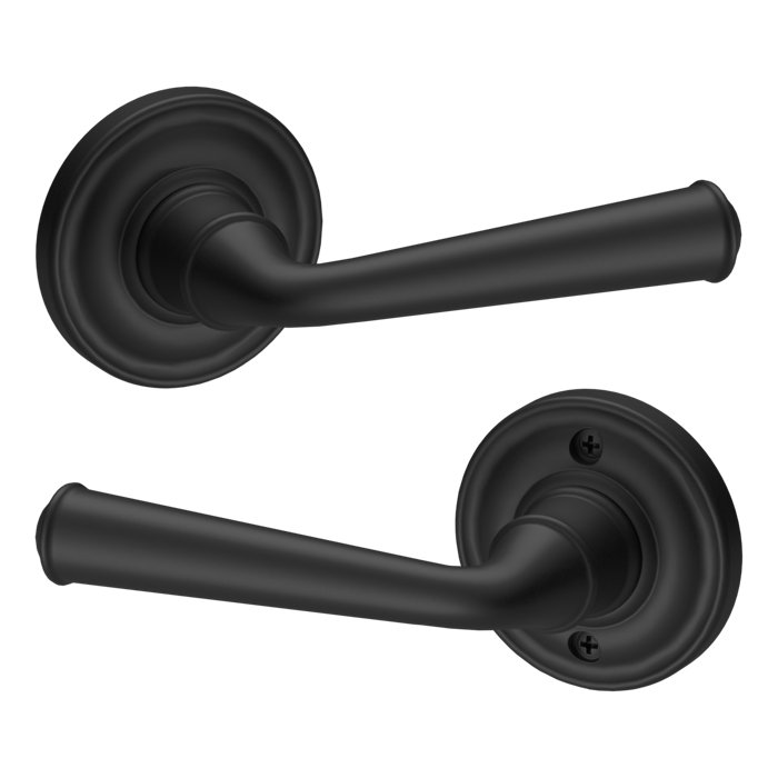 Matte Black Right-Handed Passage Door Lever with Round Rose