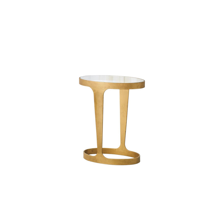 Oslo Round Antique Gold Metal Accent Table with Glass Top