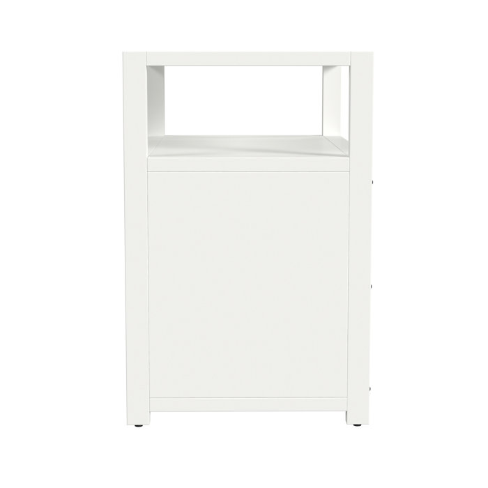 White Acacia 2-Drawer Nightstand with Brass Ring Pulls