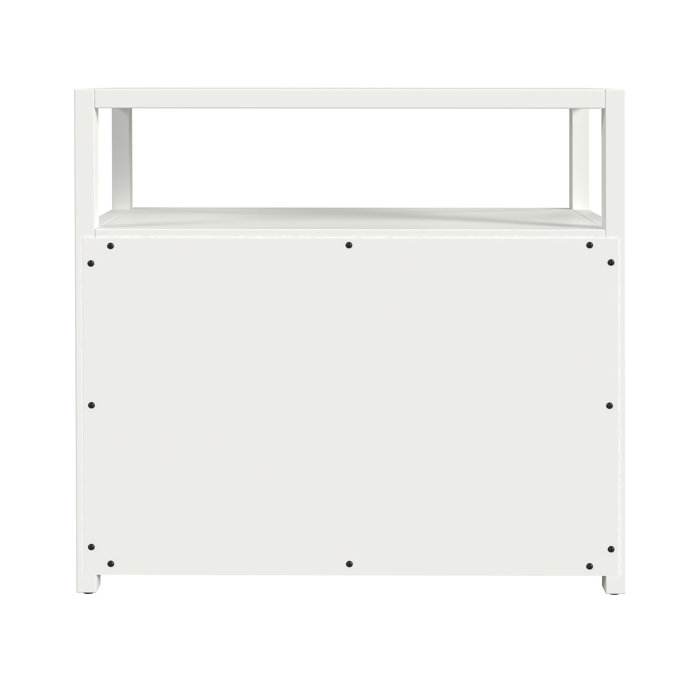 White Acacia 2-Drawer Nightstand with Brass Ring Pulls