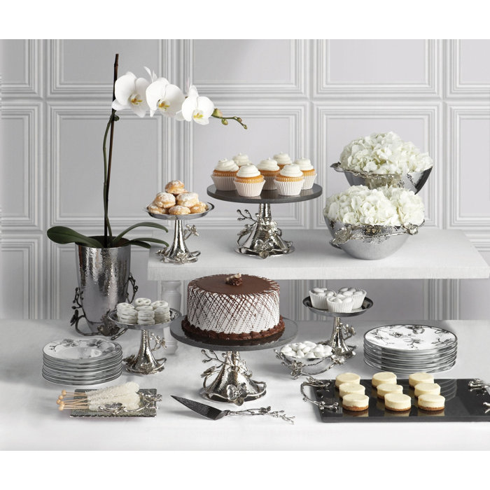 Silver Orchid Round Metal Candy Dish