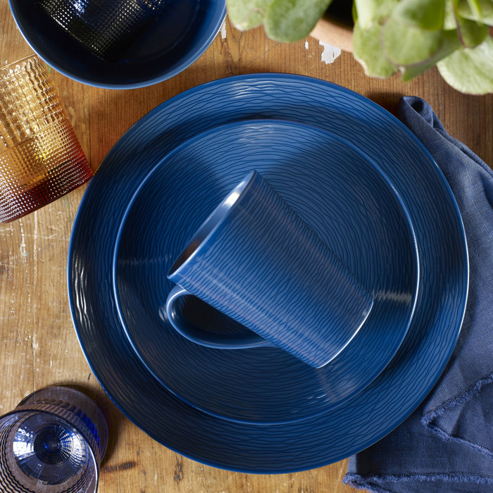 Navy Ceramic Textured Accent Mug Set, 12 Oz