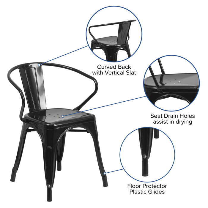 Sleek Black Steel Stackable Indoor-Outdoor Dining Armchair