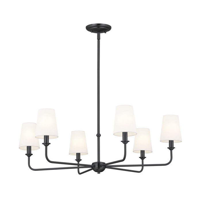 Black Steel 6-Light Chandelier with Fabric Shades