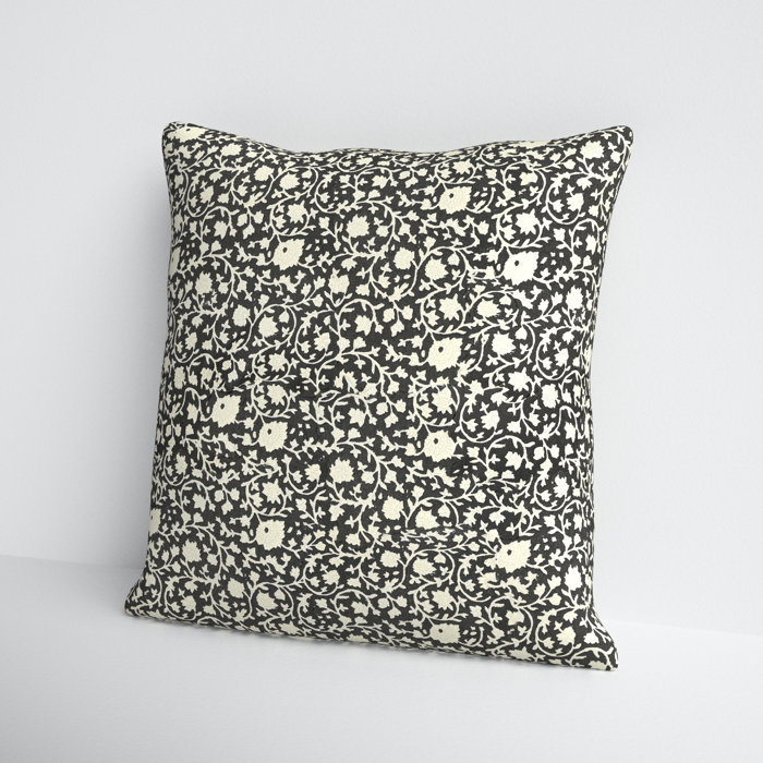 Vintage Black and White Floral Cotton Throw Pillow