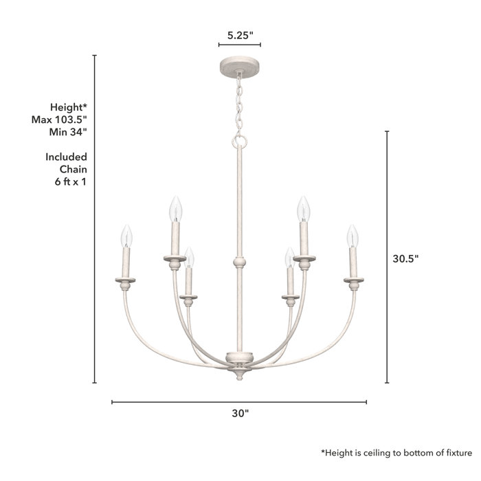 Southcrest Distressed White Metal 6-Light Candelabra Chandelier