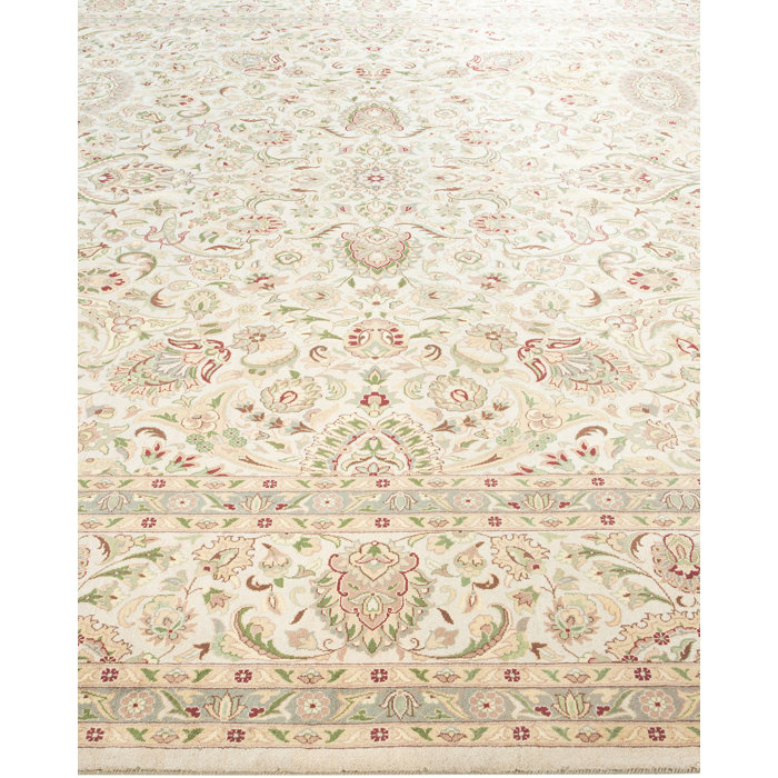 Ivory Hand-Knotted Wool Geometric 9' x 12' Area Rug