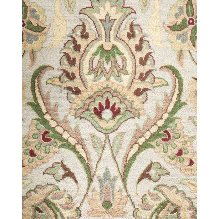 Ivory Hand-Knotted Wool Geometric 9' x 12' Area Rug