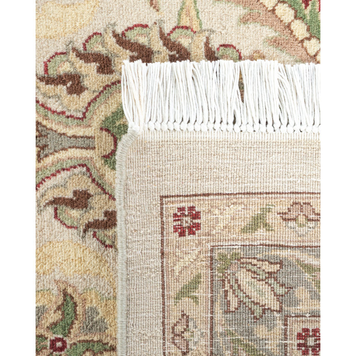 Ivory Hand-Knotted Wool Geometric 9' x 12' Area Rug