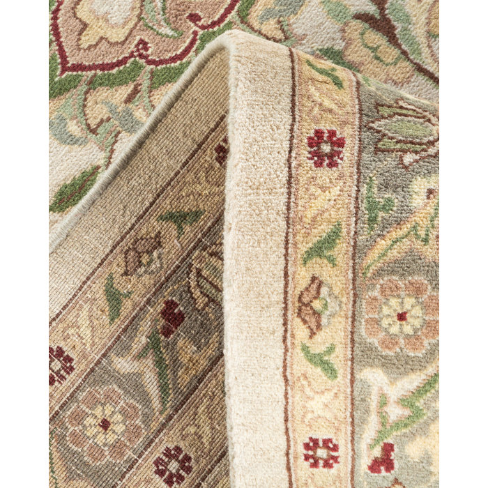 Ivory Hand-Knotted Wool Geometric 9' x 12' Area Rug