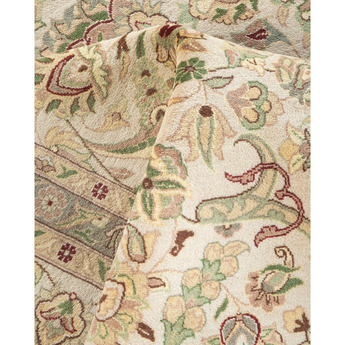 Ivory Hand-Knotted Wool Geometric 9' x 12' Area Rug