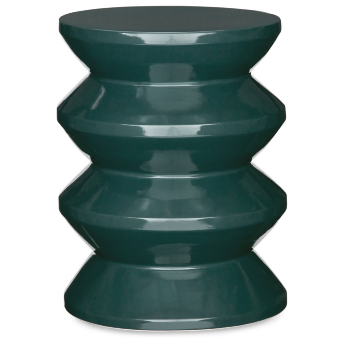 Modern Teal Ceramic Curved 17'' Indoor-Outdoor Accent Stool