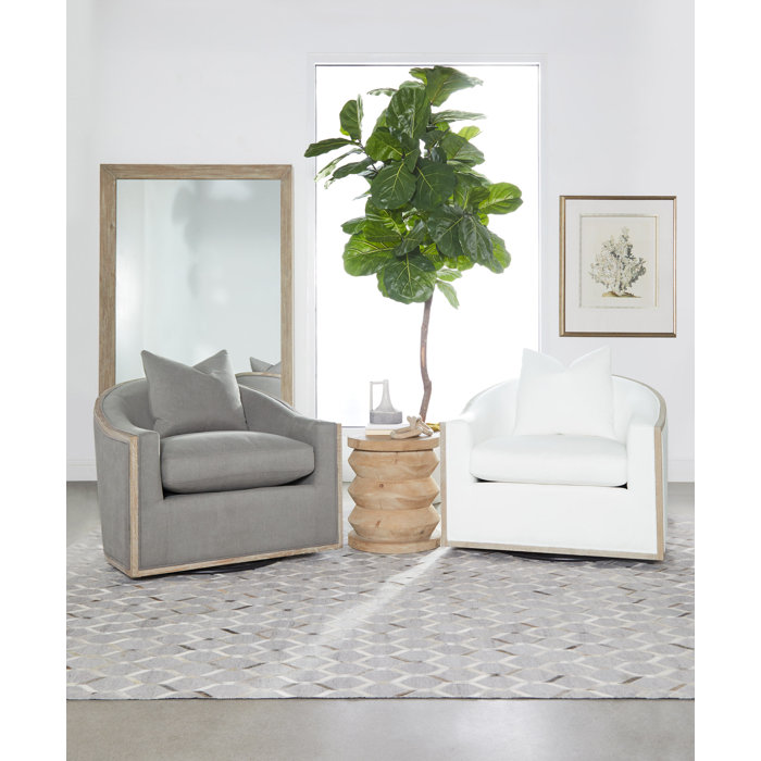 Peyton Pearl Natural Gray Swivel Barrel Chair in Livesmart Fabric