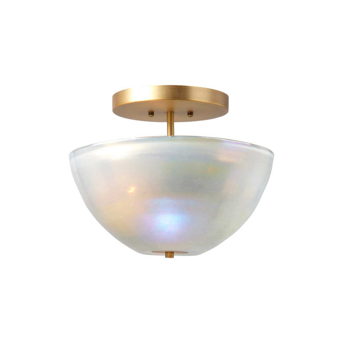 White Metallic Glass and Brass Bowl Semi-Flush Mount