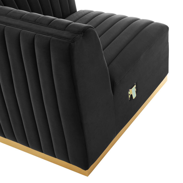 Gold Black Tufted Velvet Track Arm Sofa, 119"