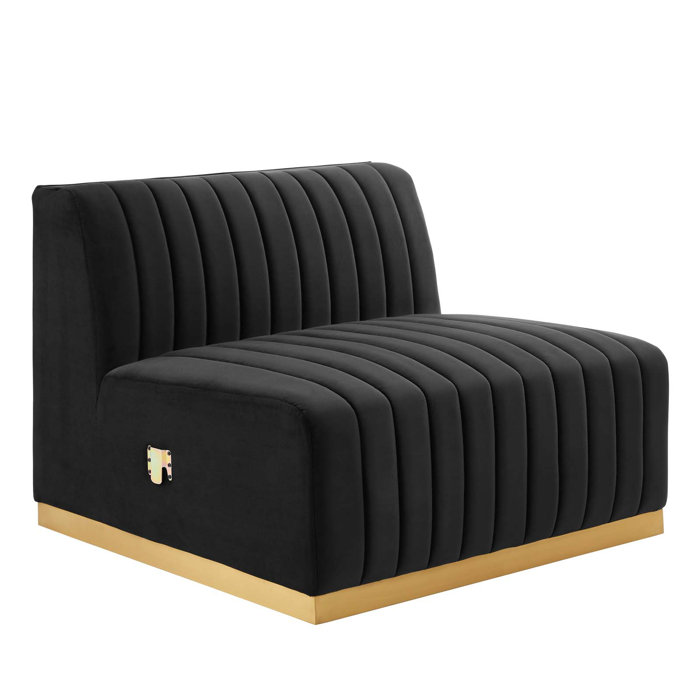 Gold Black Tufted Velvet Track Arm Sofa, 119"