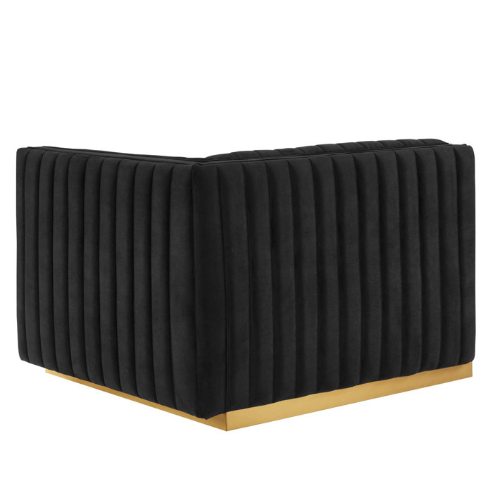Gold Black Tufted Velvet Track Arm Sofa, 119"