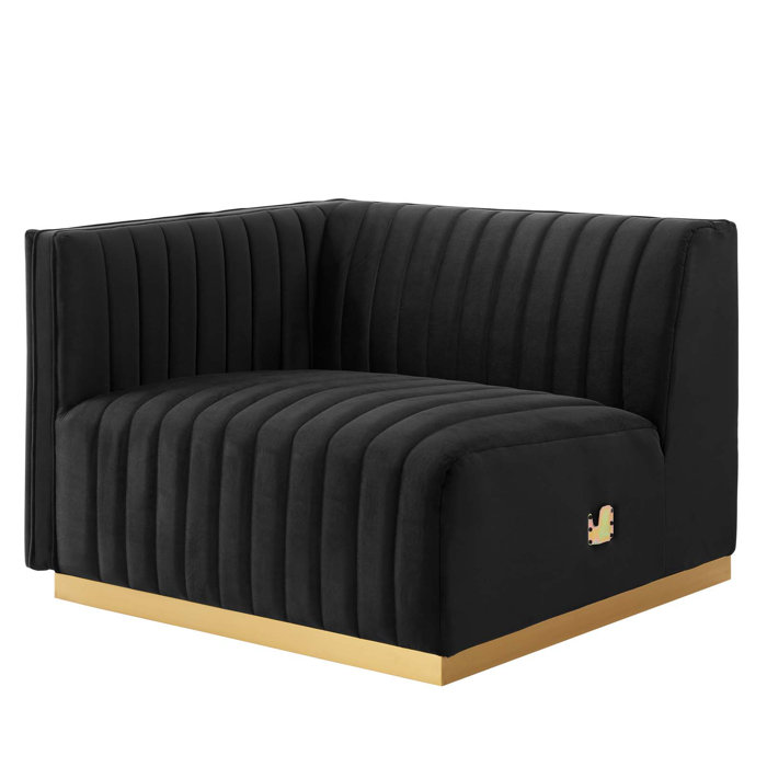 Gold Black Tufted Velvet Track Arm Sofa, 119"