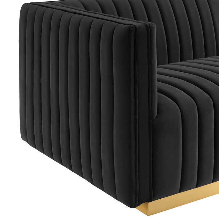Gold Black Tufted Velvet Track Arm Sofa, 119"