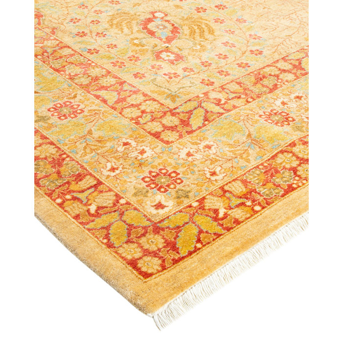 Handmade Oriental Wool Rectangular Rug in Yellow, 8' x 10'