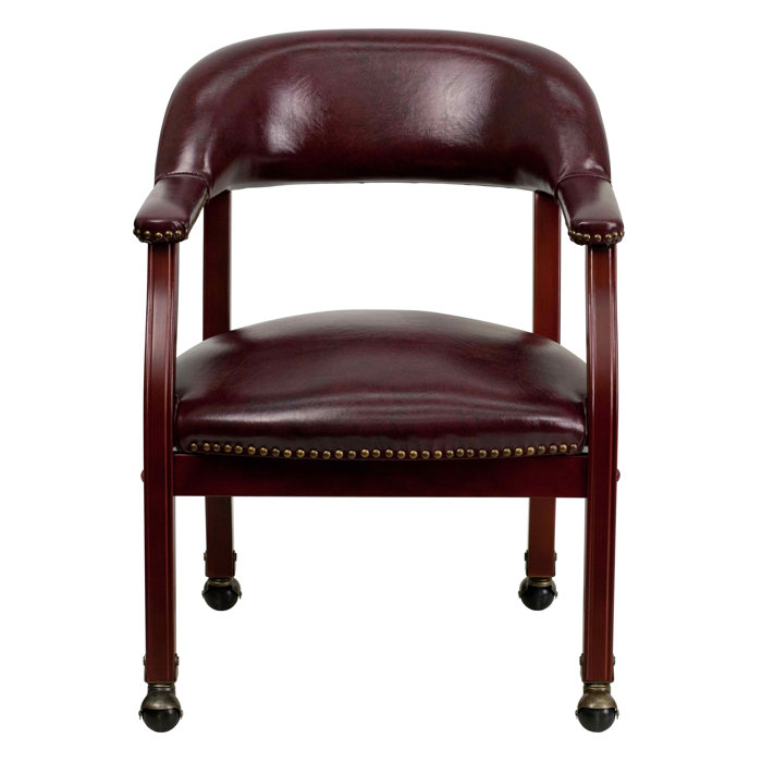 Elegant Oxblood Vinyl Conference Chair with Brass Nail Trim