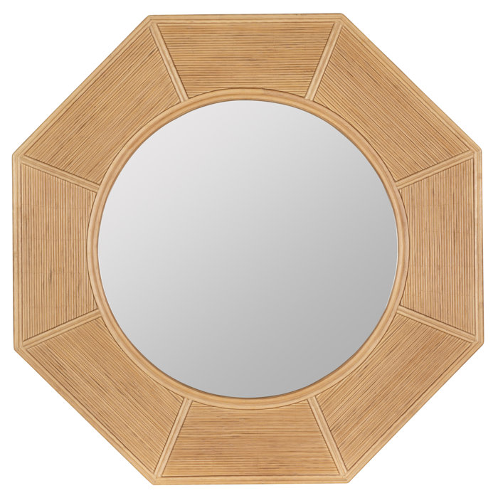 Bellamy Round 41" Natural Wood Geometric Wall Mirror