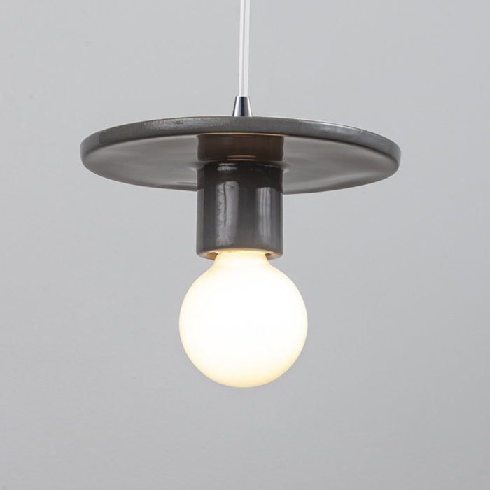 Gloss Gray Ceramic Single Light Pendant with Polished Chrome Finish