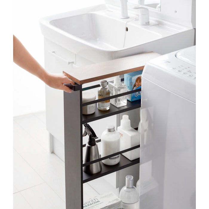 Slim Black Steel Three-Tiered Rolling Storage Cart with Handle