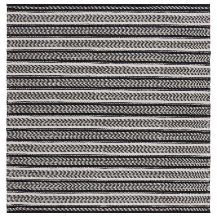 Ivory and Black Flatweave Cotton Striped 6' Square Rug