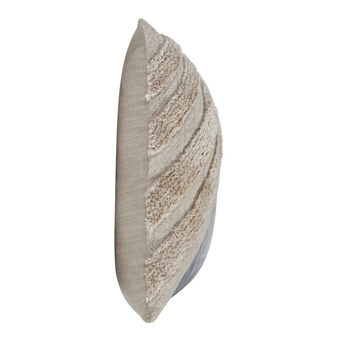 Arona 20" Blue and Beige Cotton Linen Leather Throw Pillow