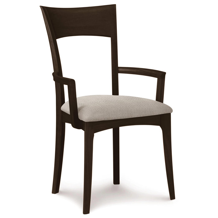 Coffee Leather Upholstered Arm Chair with Smoke Cherry Wood Frame