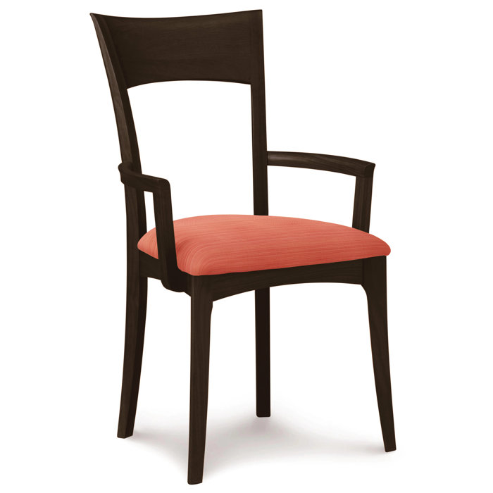 Coffee Leather Upholstered Arm Chair with Smoke Cherry Wood Frame