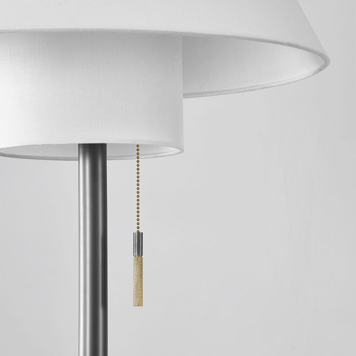 Aged Brass Adjustable Floor Lamp with White Linen Shade