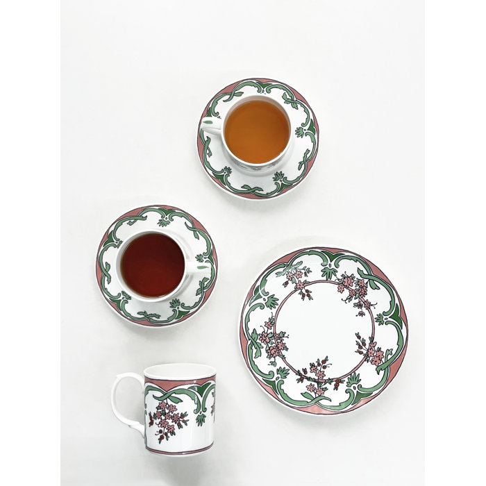 Floral Patterned Bone China Teacup and Saucer Set