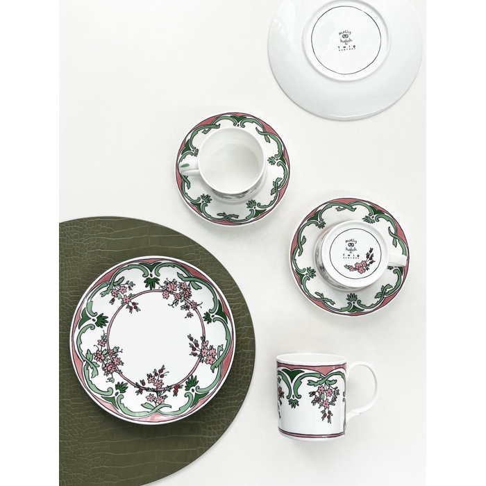 Floral Patterned Bone China Teacup and Saucer Set