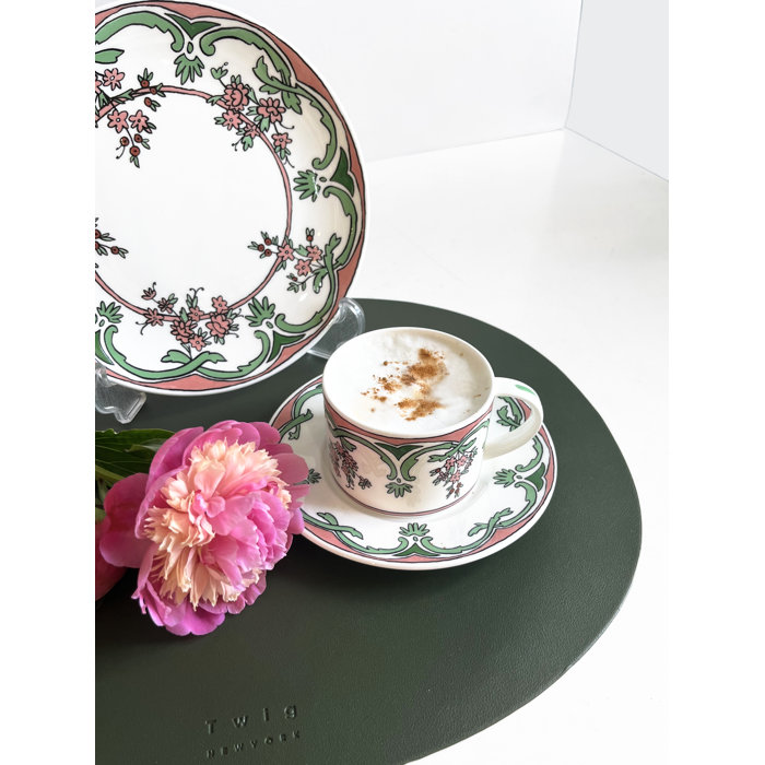 Floral Patterned Bone China Teacup and Saucer Set