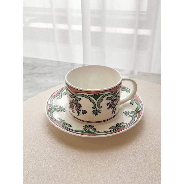 Floral Patterned Bone China Teacup and Saucer Set