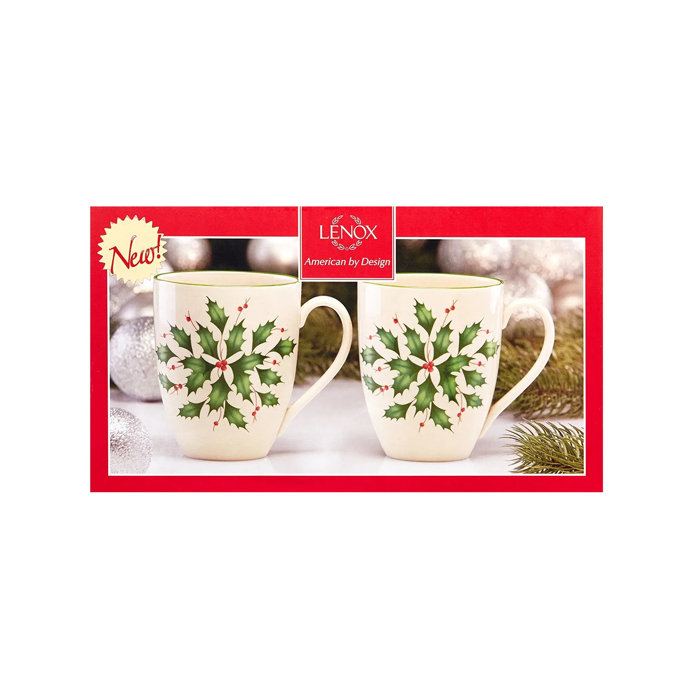 Lenox Festive Holly and Berry Ceramic Mug Set