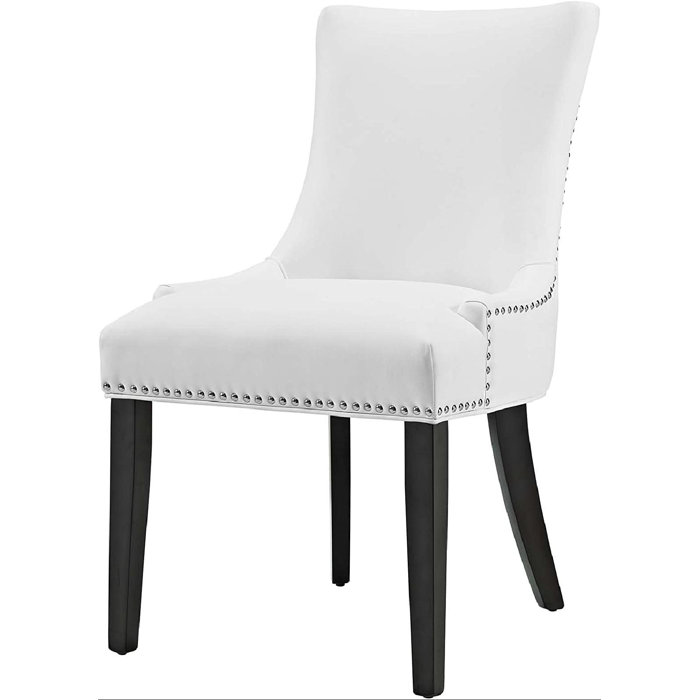Elegance White Faux Leather Upholstered Side Chair with Nailhead Trim