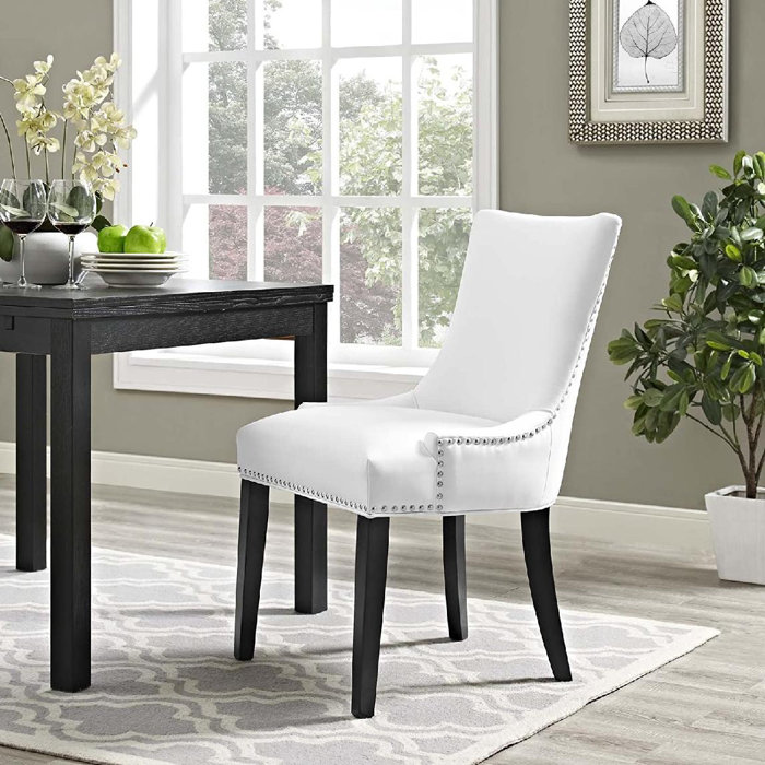 Elegance White Faux Leather Upholstered Side Chair with Nailhead Trim